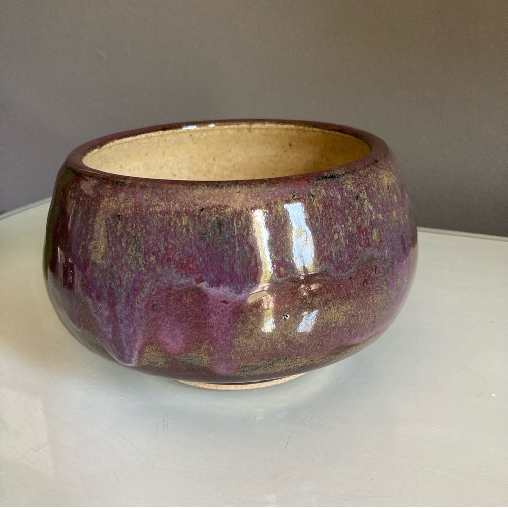 Studio Pottery Purple Drip Glaze Bowl - Picture 3 of 7